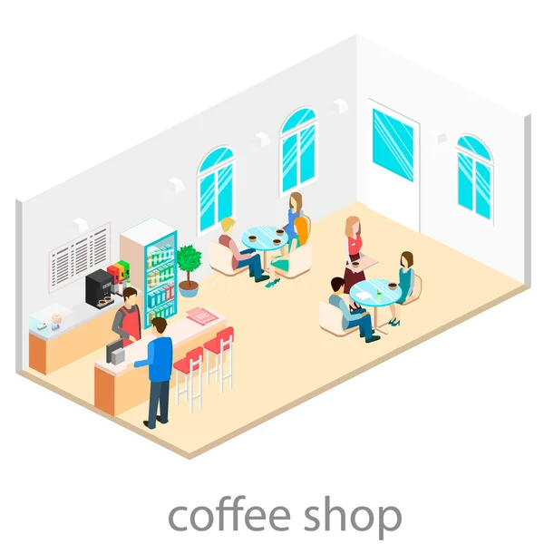 Isometric interior of coffee shop. — Stock Vector