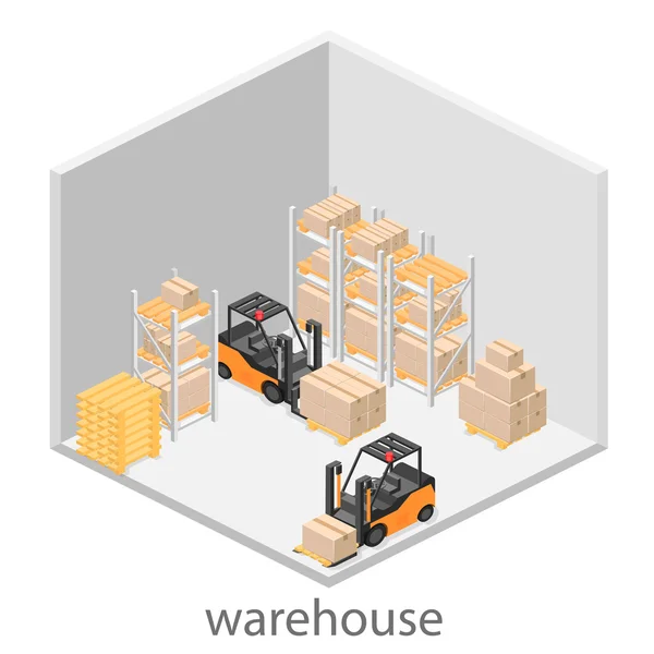 Isometric interior of warehouse. — Stock Vector