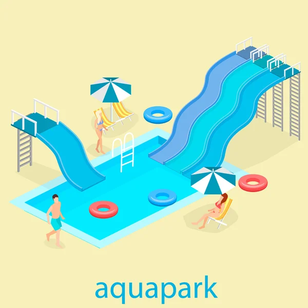 Isometrische zomer aquapark. — Stockvector