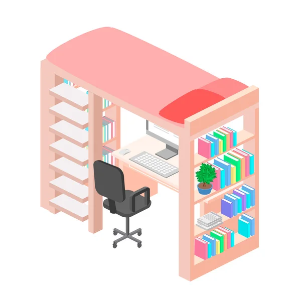 Isometric workplace for child. — Stock Vector