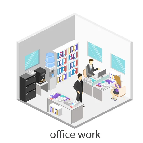 Flat 3d isometric abstract office floor interior departments con — Stock Vector