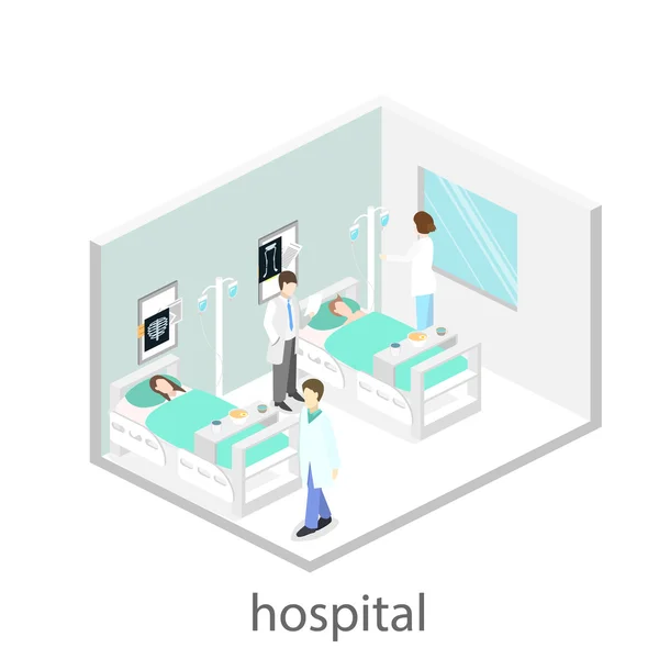 Izometrické plochý vnitřek nemocniční pokoj. — Stockový vektor