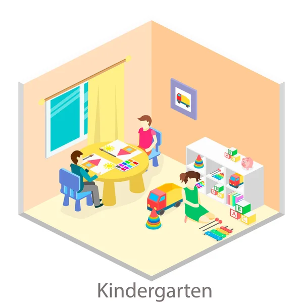 Interior isométrico do quarto no jardim de infância . —  Vetores de Stock