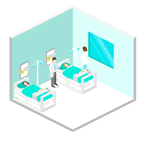 Isometrisk platt inre av sjukhus rum. — Stock vektor