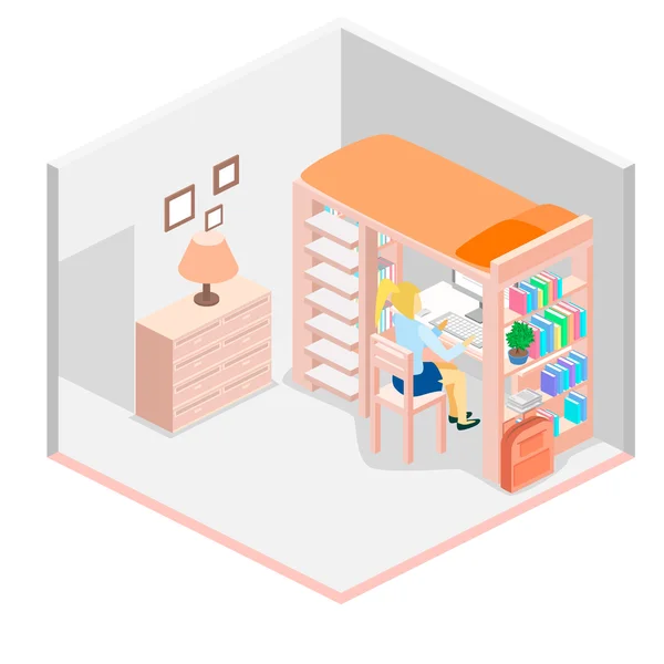 Isometric workplace for child. — Stock Vector