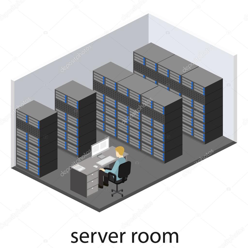 isometric interior of server room.