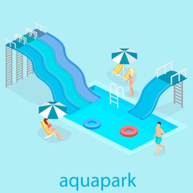 düz 3d izometrik yaz aquapark.