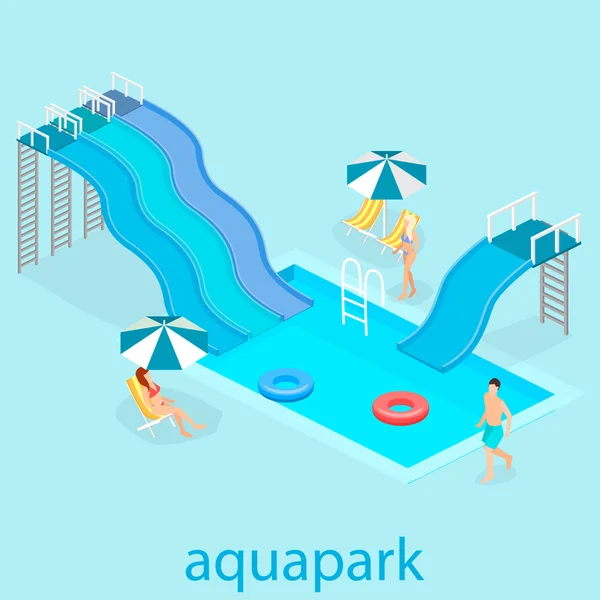 Düz 3d izometrik yaz aquapark. — Stok Vektör