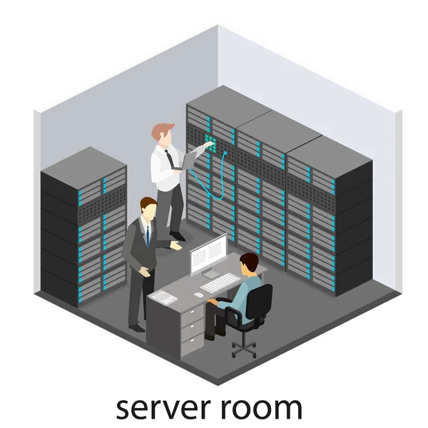Isometrische interieur van serverruimte. — Stockvector