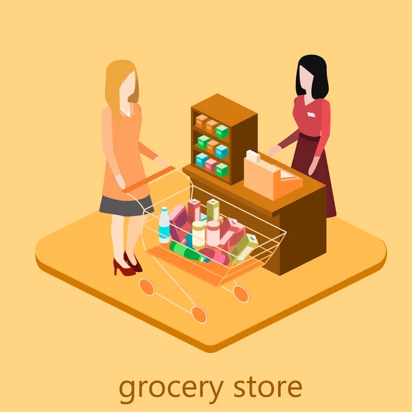 Isometric intireor of grocery store. — Stock Vector