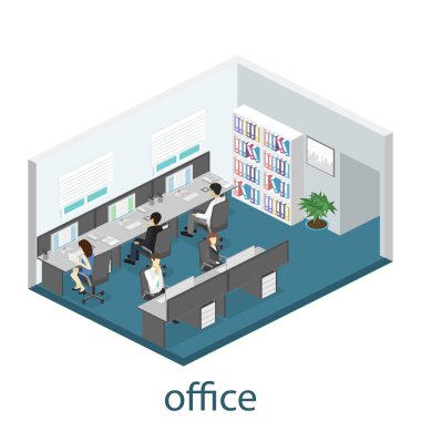 izometrik office kat iç bölümleri 
