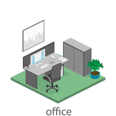 izometrik office kat iç bölümü