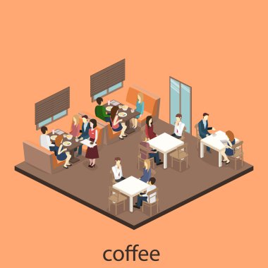 İzometrik iç coffee shop. 