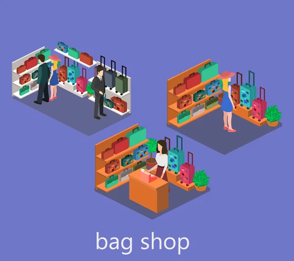 Isometrische interieur van bagage shop — Stockvector