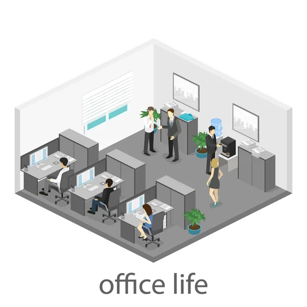 Departamentos interiores de planta de oficina isométrica — Vector de stock