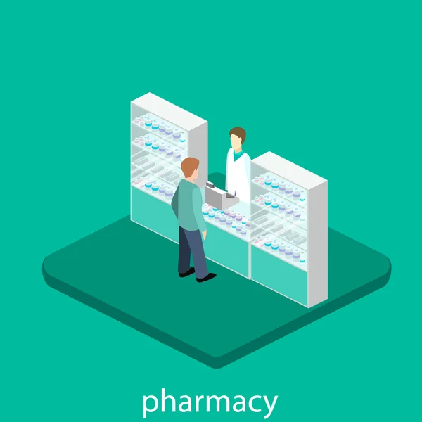 Interior isométrico de la farmacia — Vector de stock