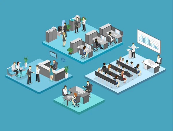 Departamentos interiores de planta de oficina isométrica — Vector de stock