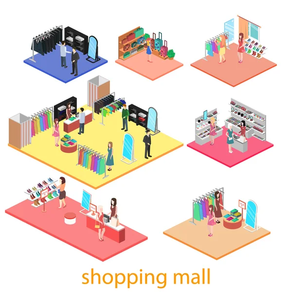 Isometric interior of shopping mall. — Stock Vector