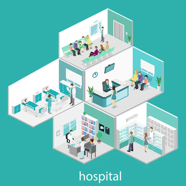 Isometric flat interior of hospital rooms — Stock Vector