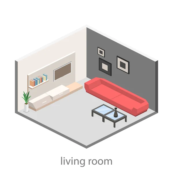 Izometrické interiér moderního obývacího pokoje — Stockový vektor