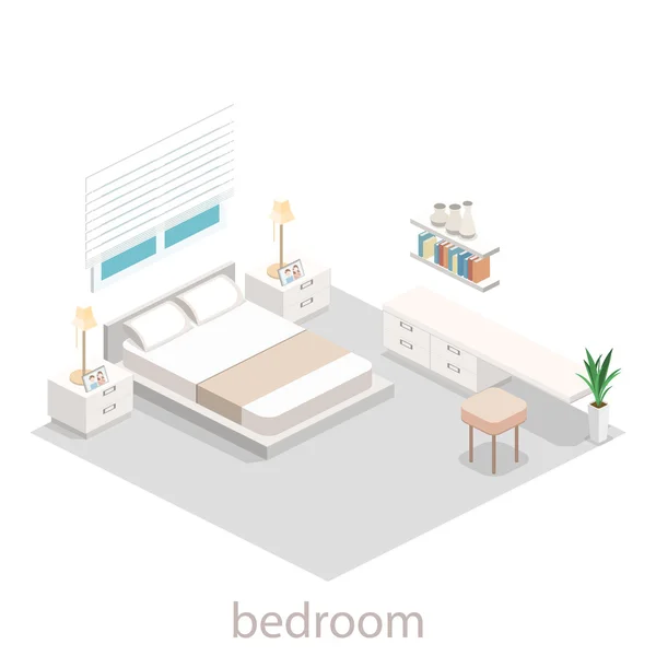 アイソメ図スタイルでモダンなベッドルームの設計. — ストックベクタ