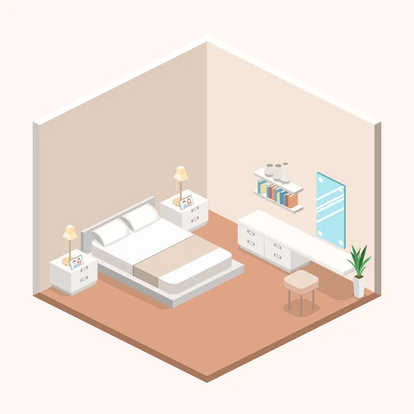 Moderne slaapkamer ontwerp in isometrische stijl. — Stockvector