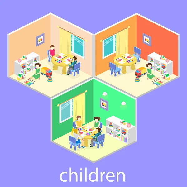 Intérieur isométrique de la chambre dans le jardin d'enfants . — Image vectorielle