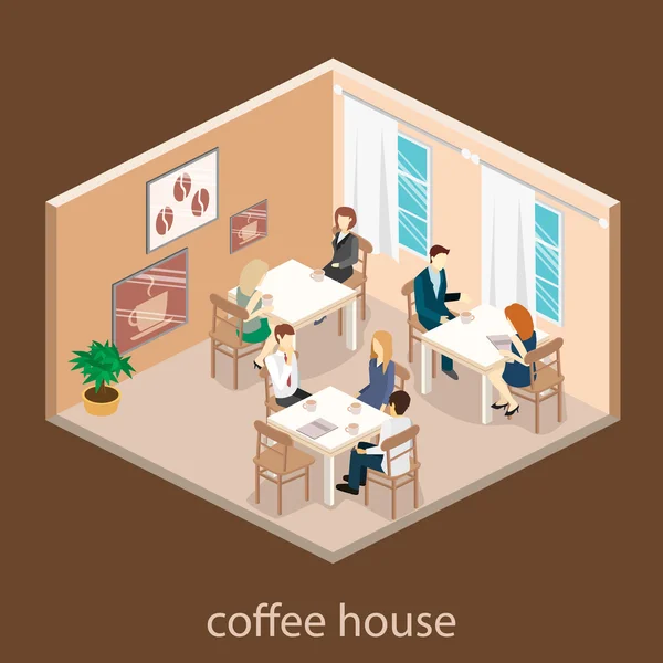 Isometrische interieur van coffeeshop. — Stockvector