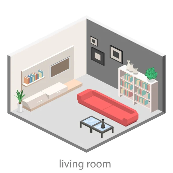 Izometrik iç modern bir oturma odası — Stok Vektör