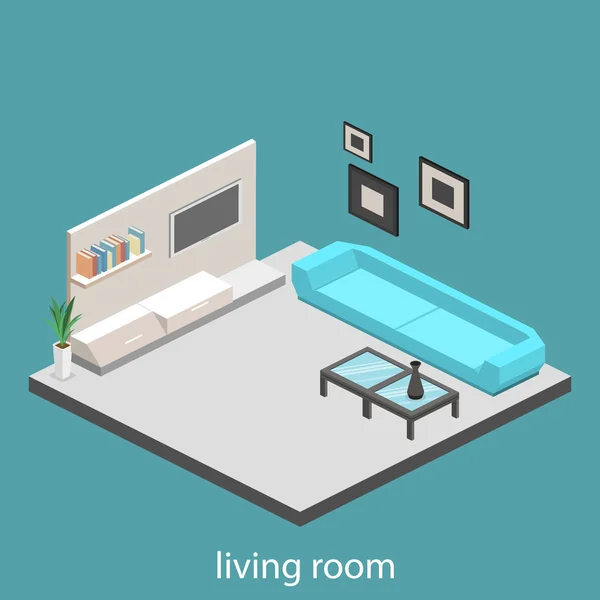 Interior isométrico de uma sala de estar moderna — Vetor de Stock