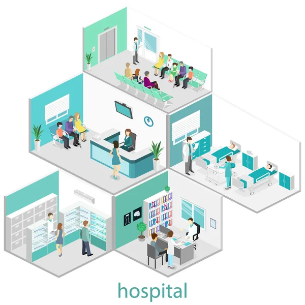 Isometric flat interior of hospital rooms — Stock Vector