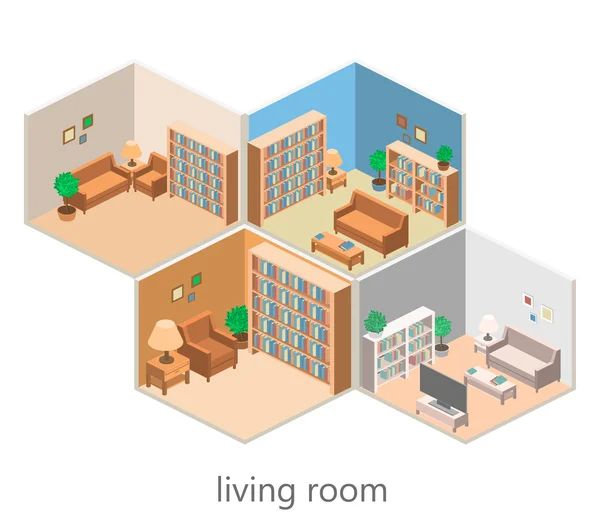 Interior isométrico de uma sala de estar —  Vetores de Stock