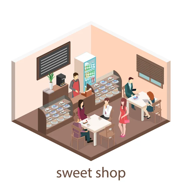 Isometric interior of sweet-shop. — Stock Vector