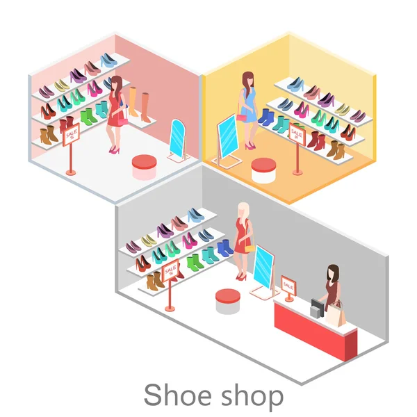 Isométrica loja de sapatos interior — Vetor de Stock