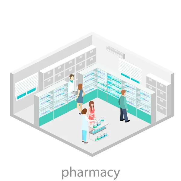 Intérieur isométrique de la pharmacie — Image vectorielle