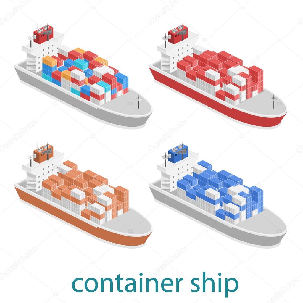 Isometric River Cargo Boats 