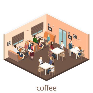 İzometrik iç coffee shop. 