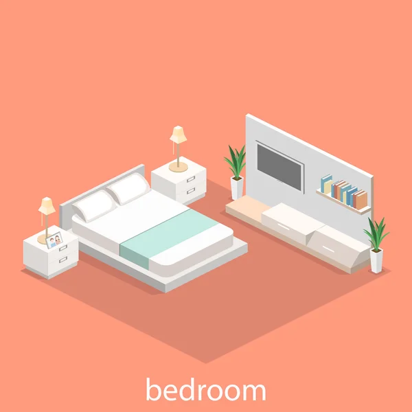 Design moderne de chambre à coucher dans un style isométrique . — Image vectorielle