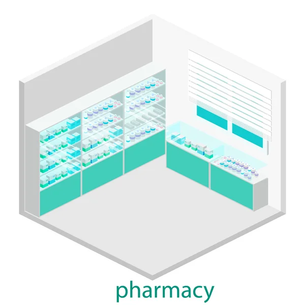 Intérieur isométrique de la pharmacie — Image vectorielle