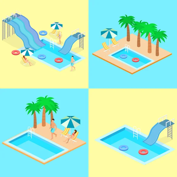 Moderna piscina isométrica — Vector de stock