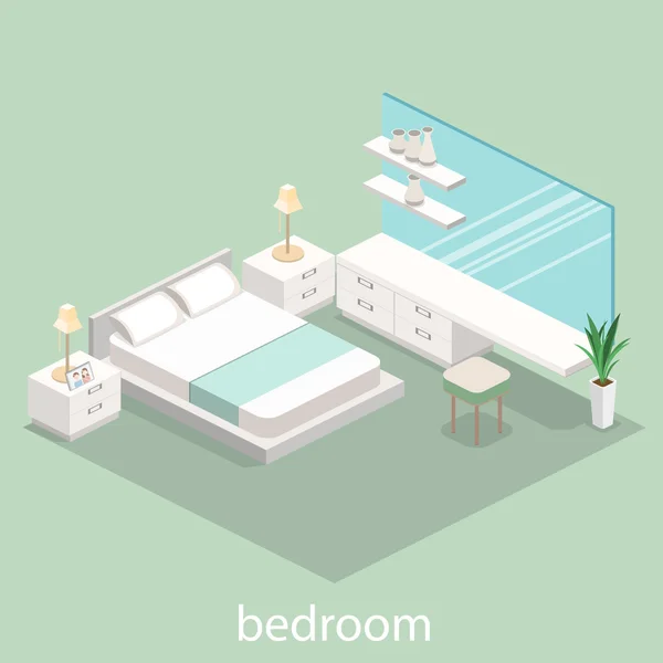 Design moderne de chambre à coucher dans un style isométrique . — Image vectorielle