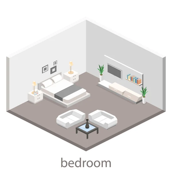 Desain kamar tidur modern dalam gaya isometrik . - Stok Vektor