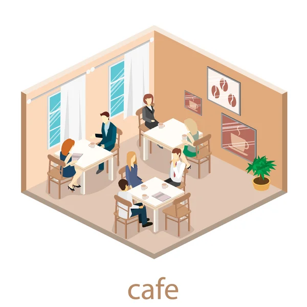 Isometrisches Interieur des Cafés. — Stockvektor