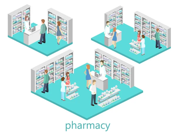 Isometric interior of pharmacy — Stock Vector