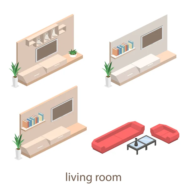 Interno isometrico di un soggiorno moderno — Vettoriale Stock