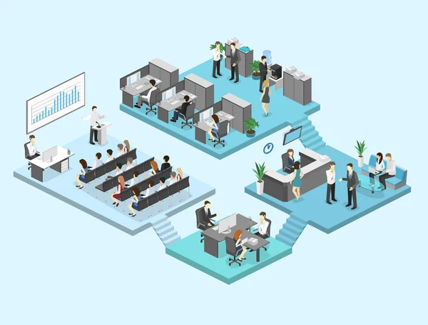 Escritórios isométricos departamentos interiores — Vetor de Stock