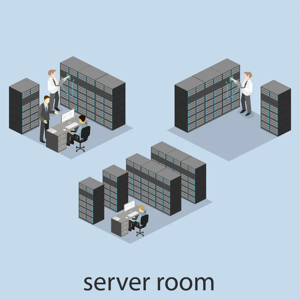 Isometrische interieur van serverruimte. — Stockvector