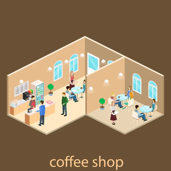Interno isometrico della caffetteria . — Vettoriale Stock