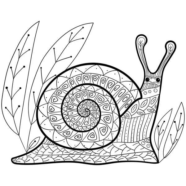 Cute snail adult coloring book page. — Stock Vector