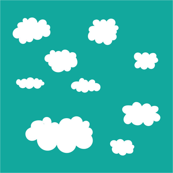 Cloud icons set on blue sky background.